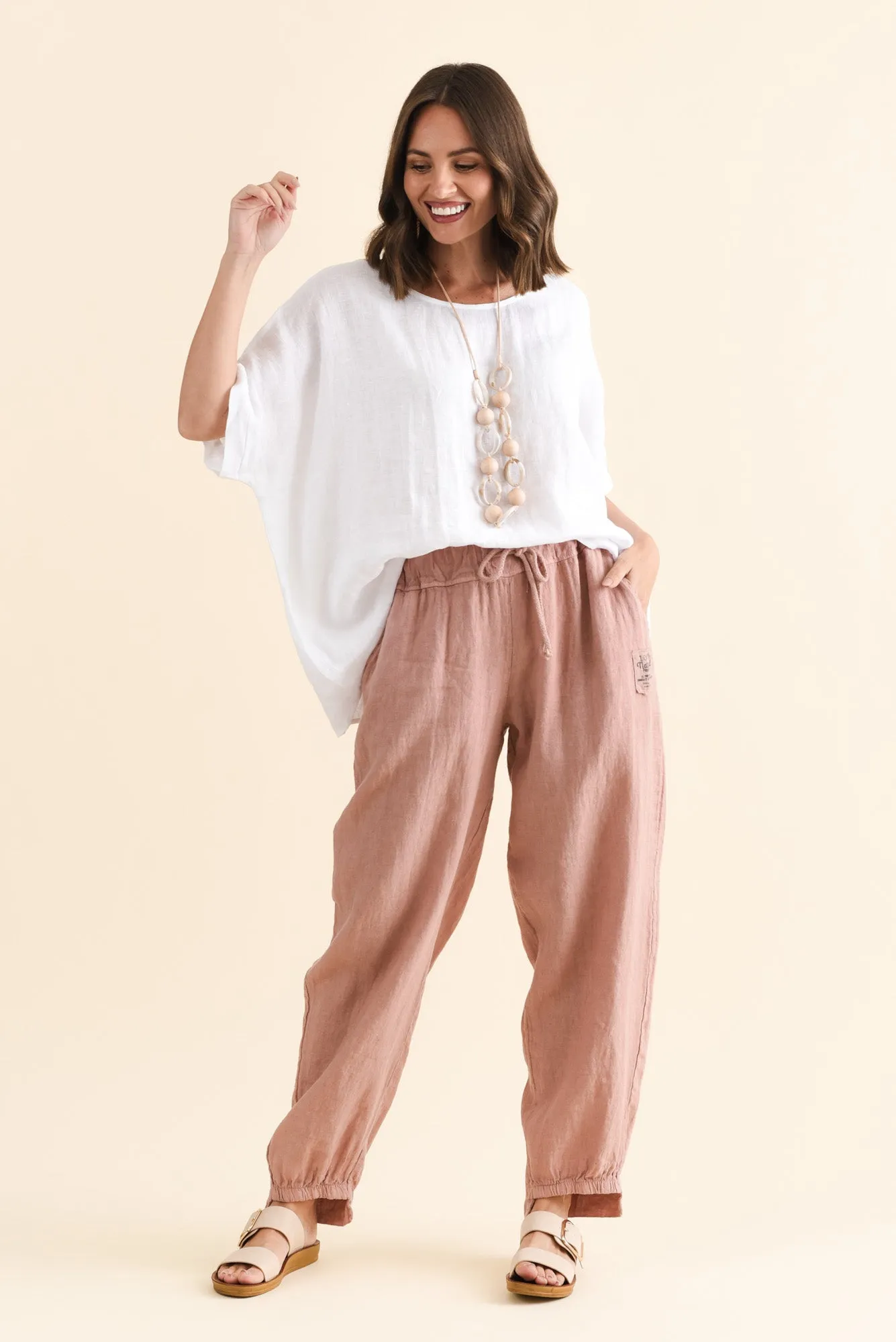 Darius Blush Linen Drawstring Pants sold by Blue Bungalow product image thumbnail 2