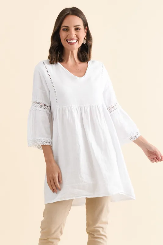 Conrad White Linen Lace Top sold by Blue Bungalow