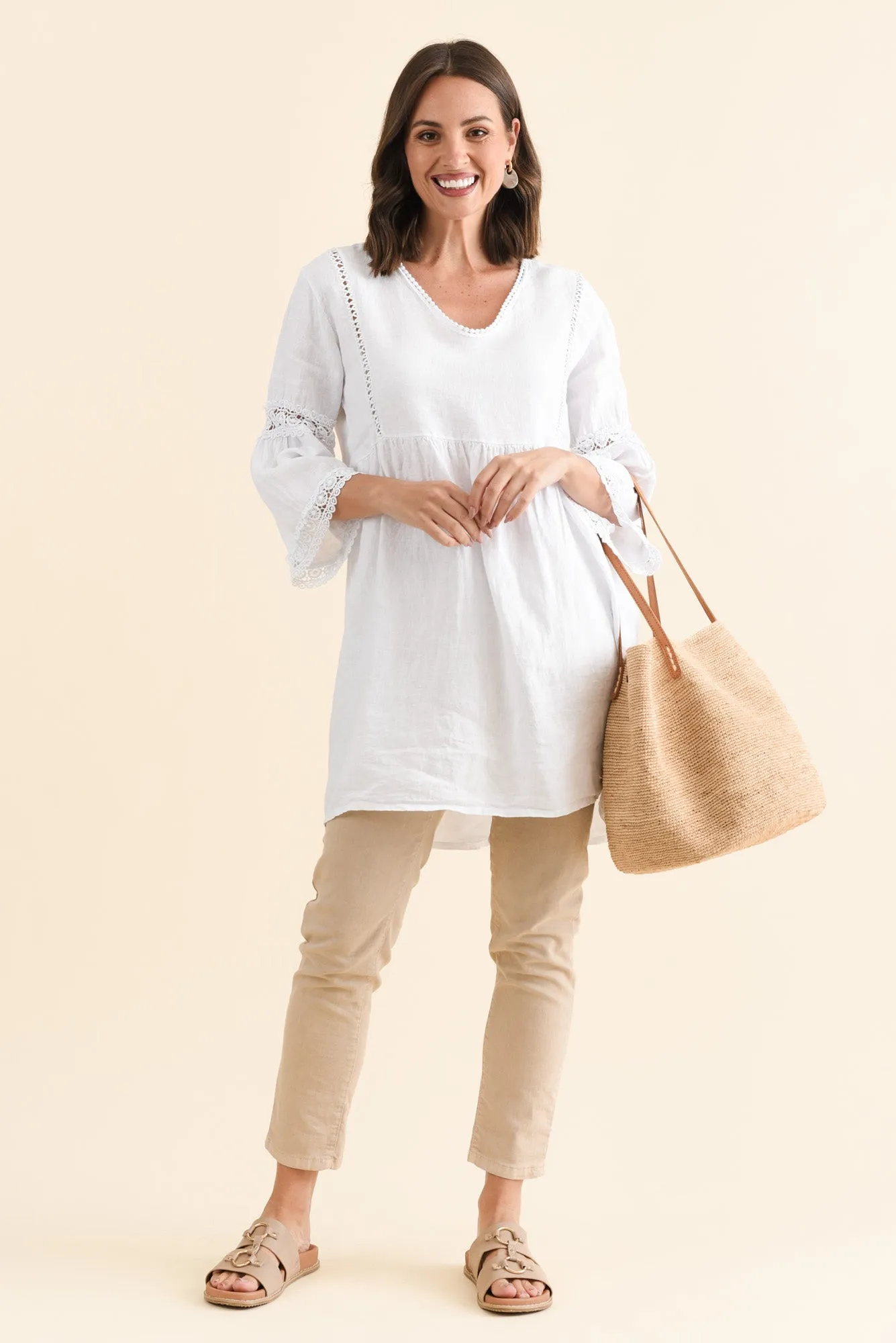 Conrad White Linen Lace Top sold by Blue Bungalow product image thumbnail 2