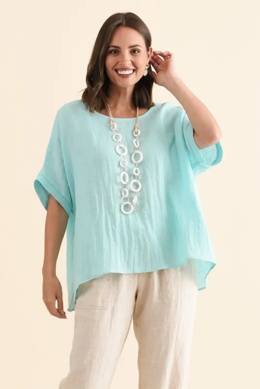 Chaya Aqua Linen Top sold by Blue Bungalow
