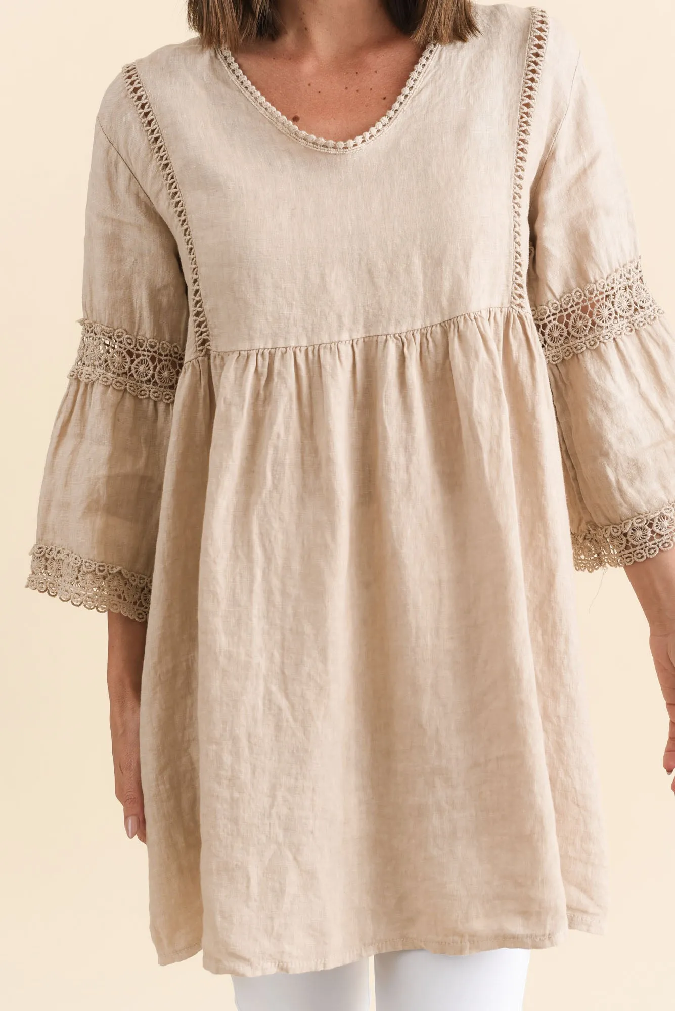 Conrad Beige Linen Lace Top sold by Blue Bungalow product image thumbnail 5