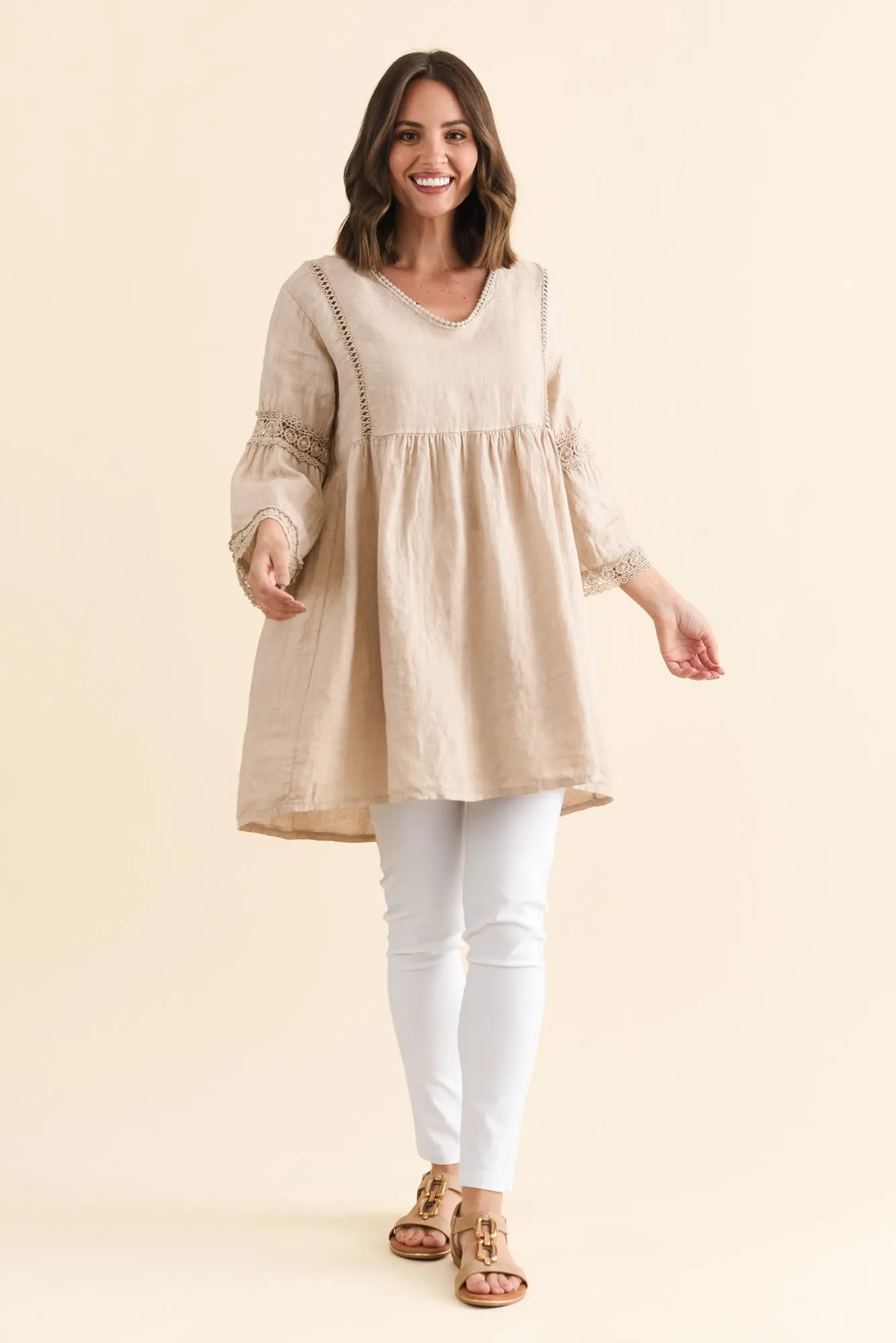 Conrad Beige Linen Lace Top sold by Blue Bungalow product image thumbnail 2