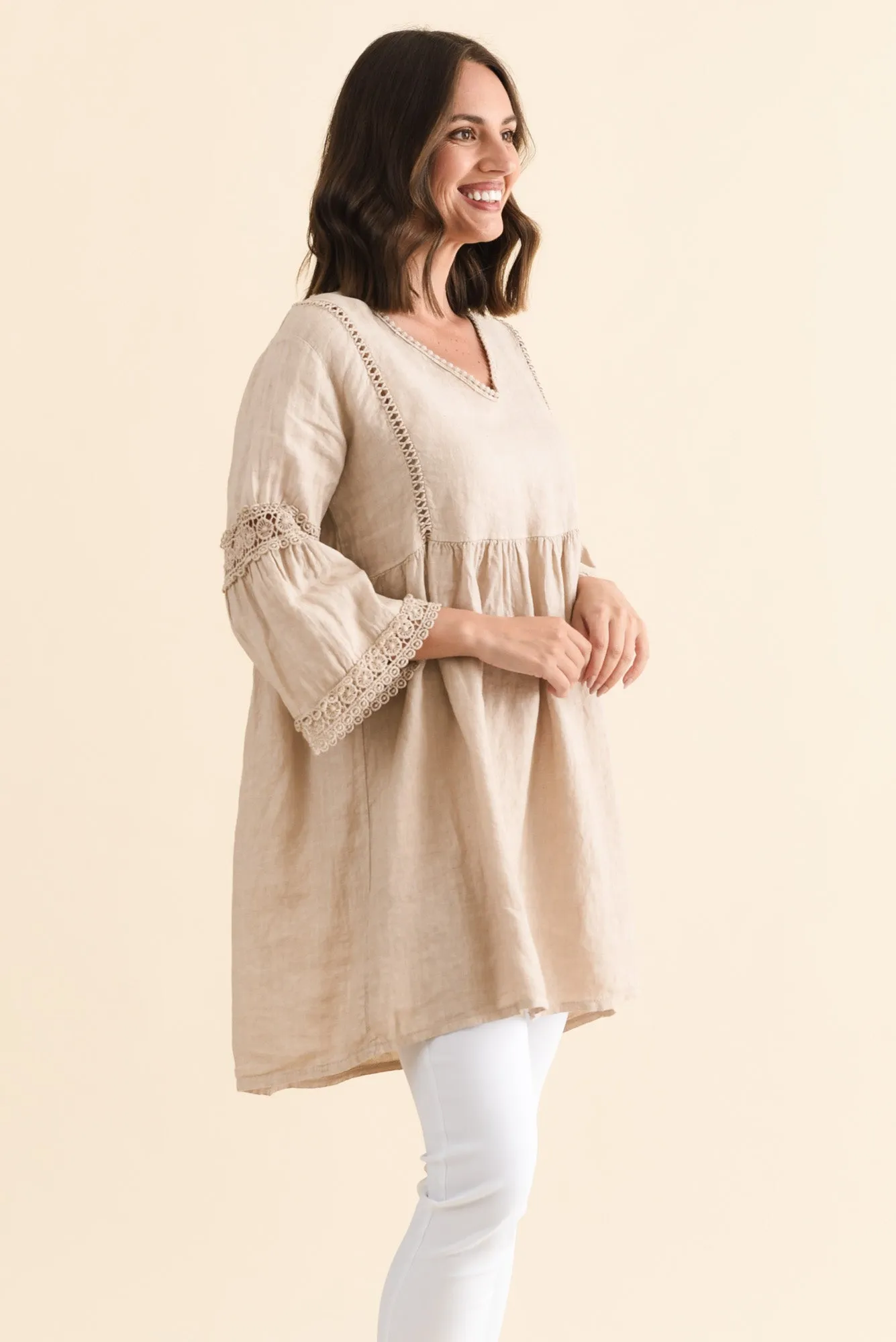 Conrad Beige Linen Lace Top sold by Blue Bungalow product image thumbnail 3