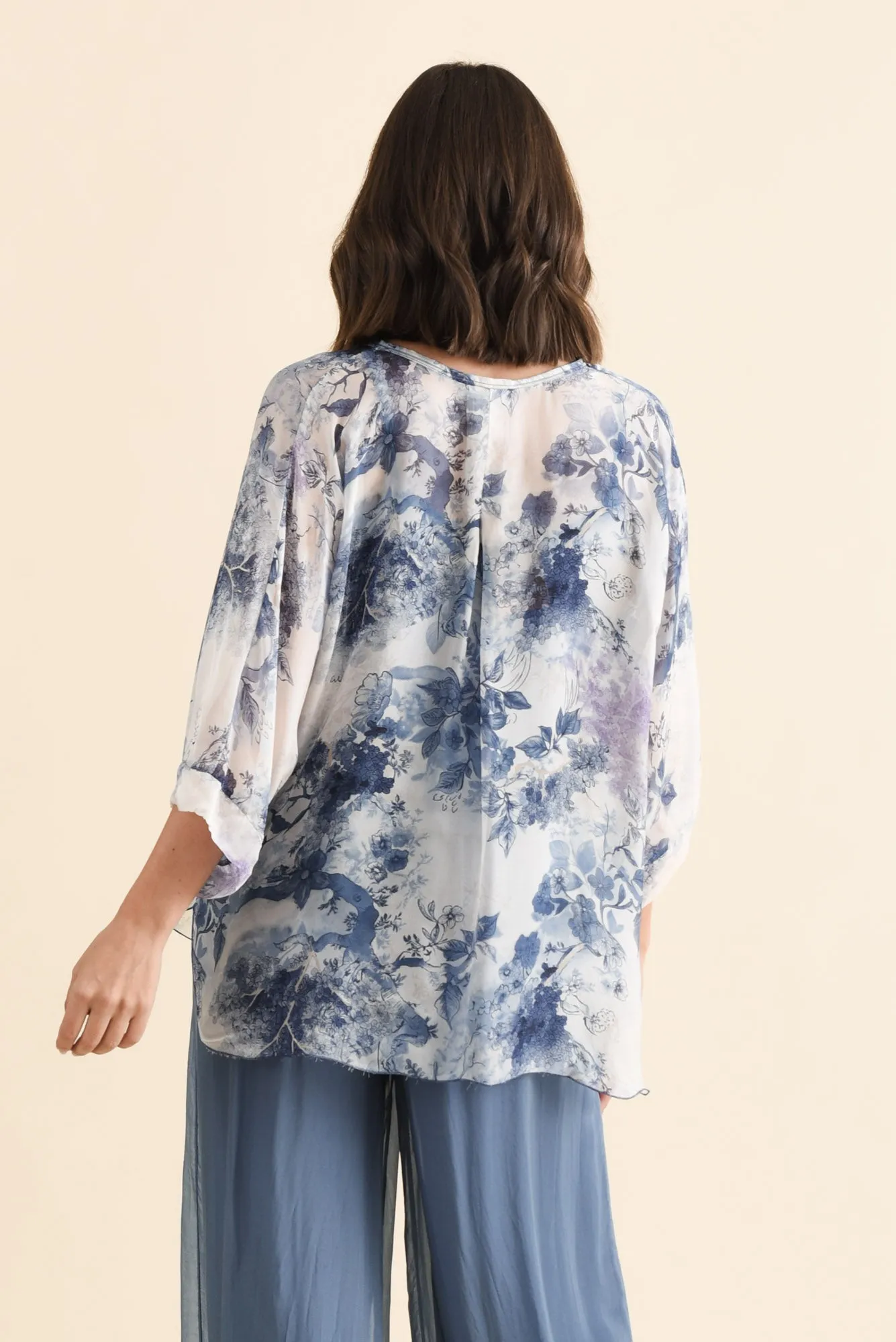 Cathleen Blue Floral Silk Blouse sold by Blue Bungalow product image thumbnail 4