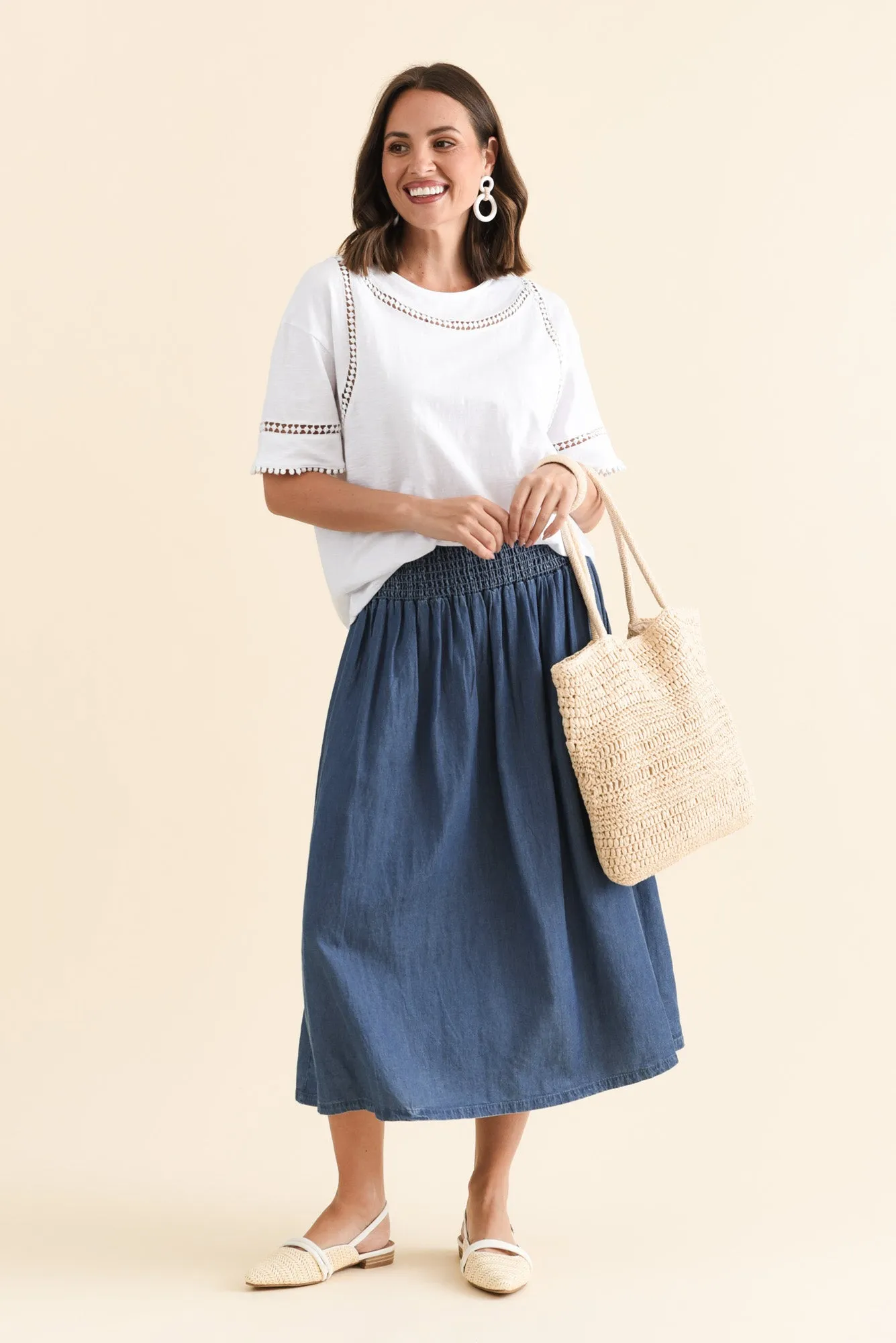 Riley Blue Lyocell Blend Midi Skirt sold by Blue Bungalow product image thumbnail 2