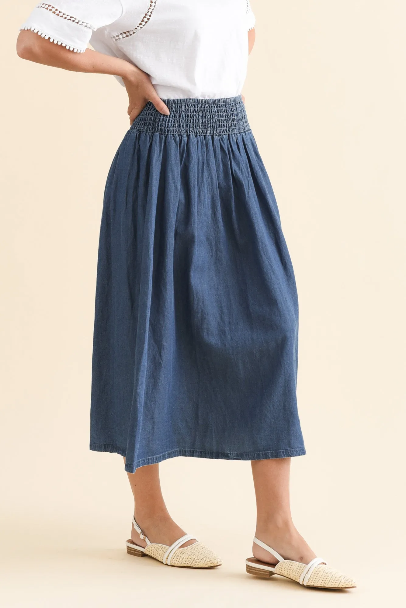 Riley Blue Lyocell Blend Midi Skirt sold by Blue Bungalow product image thumbnail 3