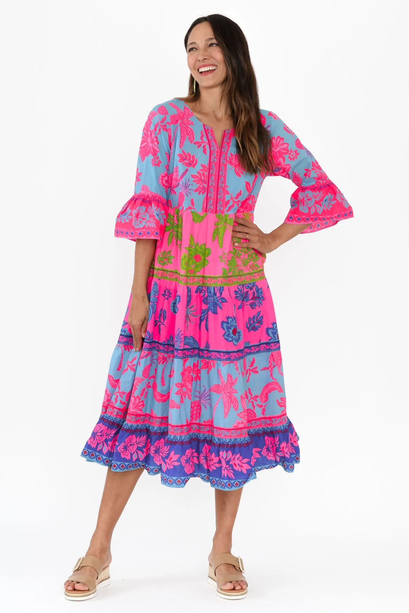 Samara Pink Pineapple Cotton Tier Dress sold by Blue Bungalow product image thumbnail 2