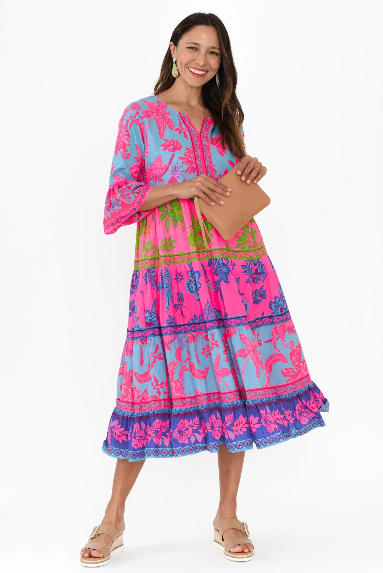 Samara Pink Pineapple Cotton Tier Dress sold by Blue Bungalow