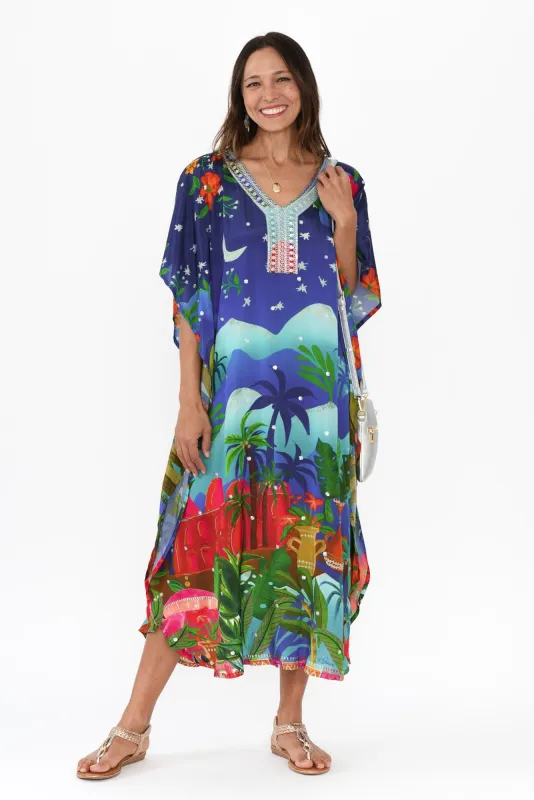 Reyna Blue Paradise Kaftan sold by Blue Bungalow