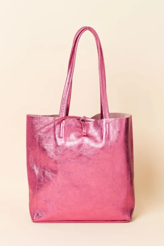 Atlanta Pink Metallic Tote Bag sold by Blue Bungalow