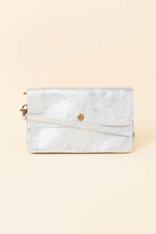Antonia Silver Metallic Crossbody Bag sold by Blue Bungalow