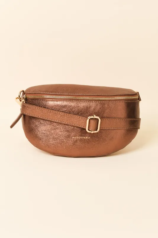 Christine Bronze Metallic Leather Bumbag sold by Blue Bungalow