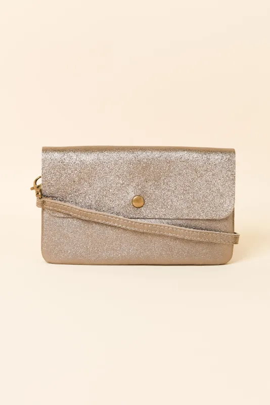 Antonia Champagne Metallic Crossbody Bag sold by Blue Bungalow