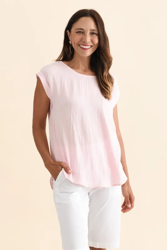 Aiden Blush Linen Blend Pocket Top sold by Blue Bungalow