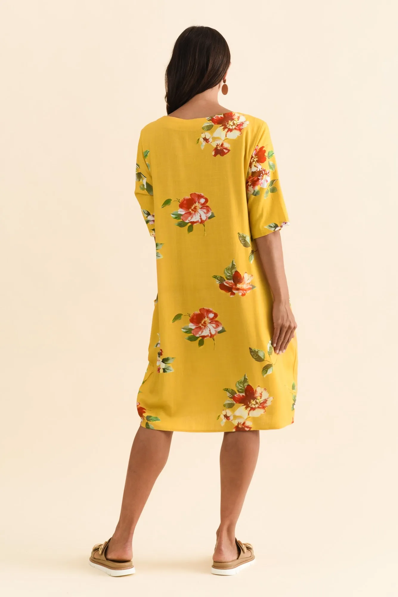 Myley Yellow Floral Linen Cotton Dress sold by Blue Bungalow product image thumbnail 4