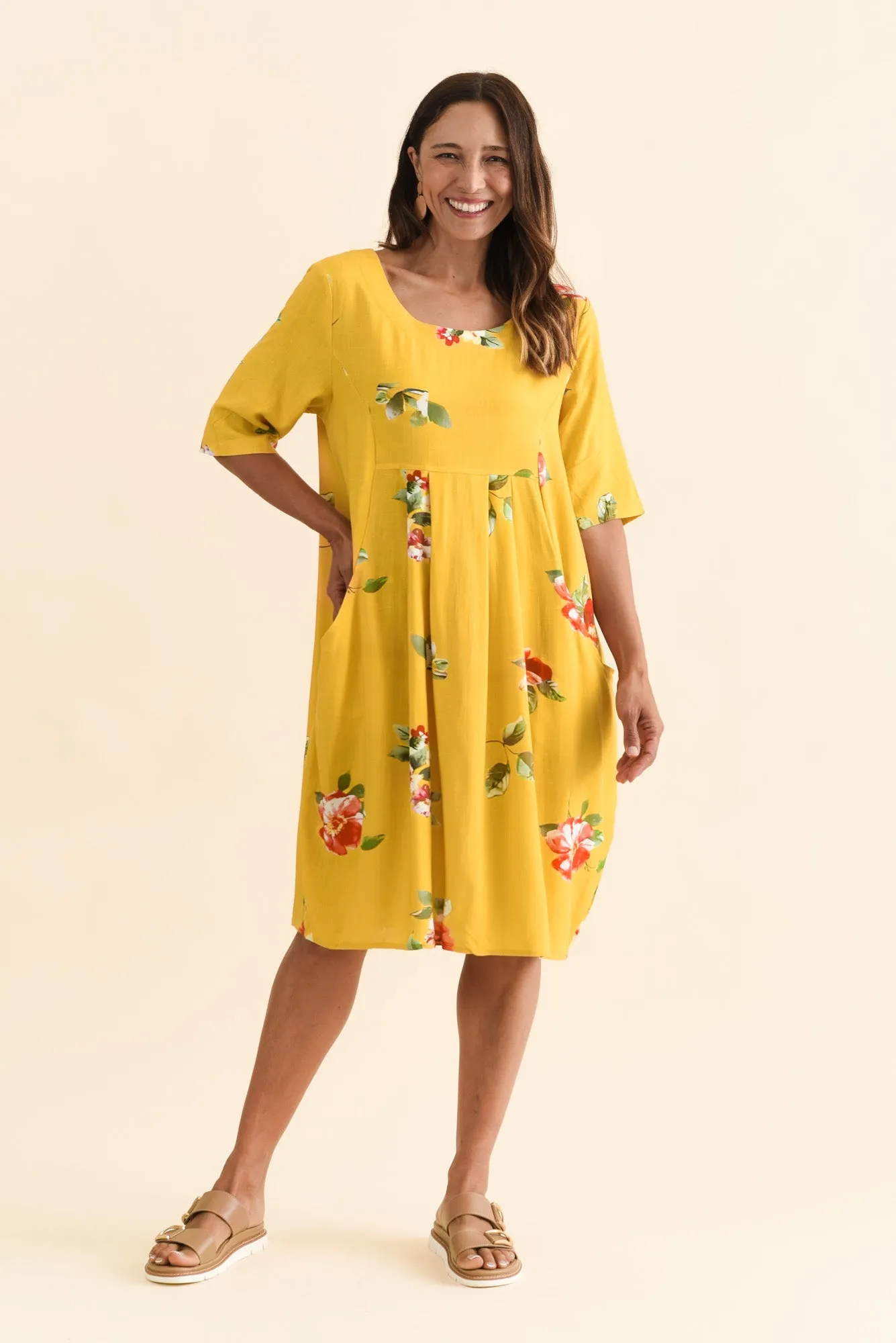 Myley Yellow Floral Linen Cotton Dress sold by Blue Bungalow product image thumbnail 2