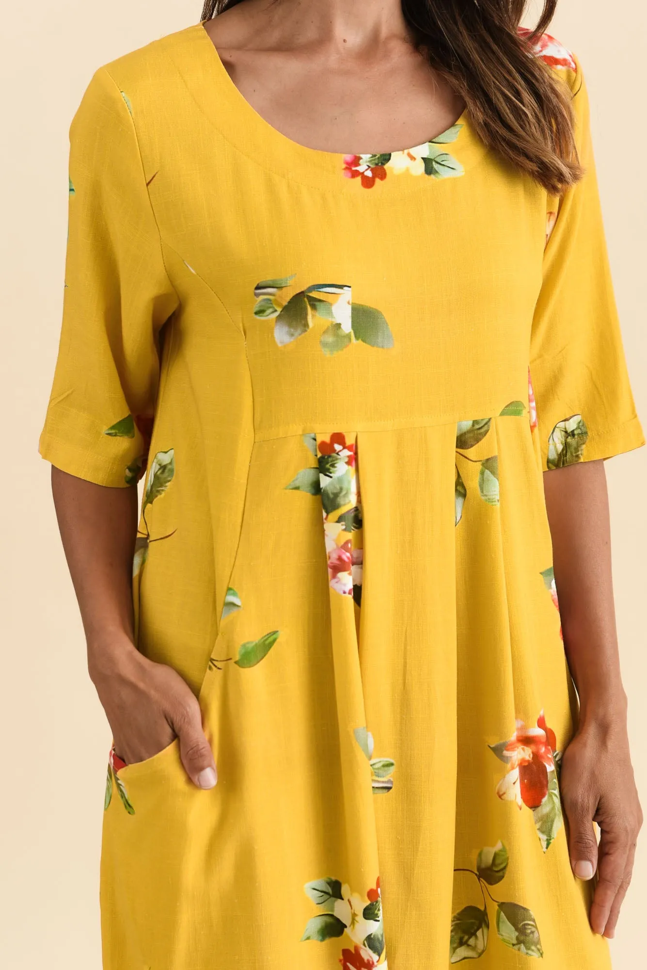 Myley Yellow Floral Linen Cotton Dress sold by Blue Bungalow product image thumbnail 5
