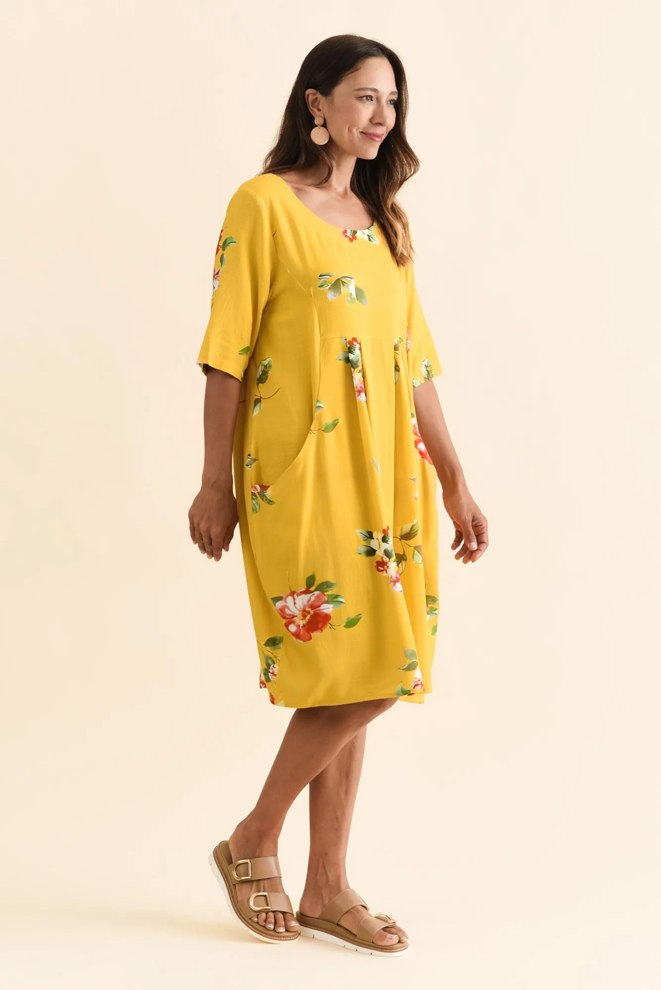 Myley Yellow Floral Linen Cotton Dress sold by Blue Bungalow product image thumbnail 3