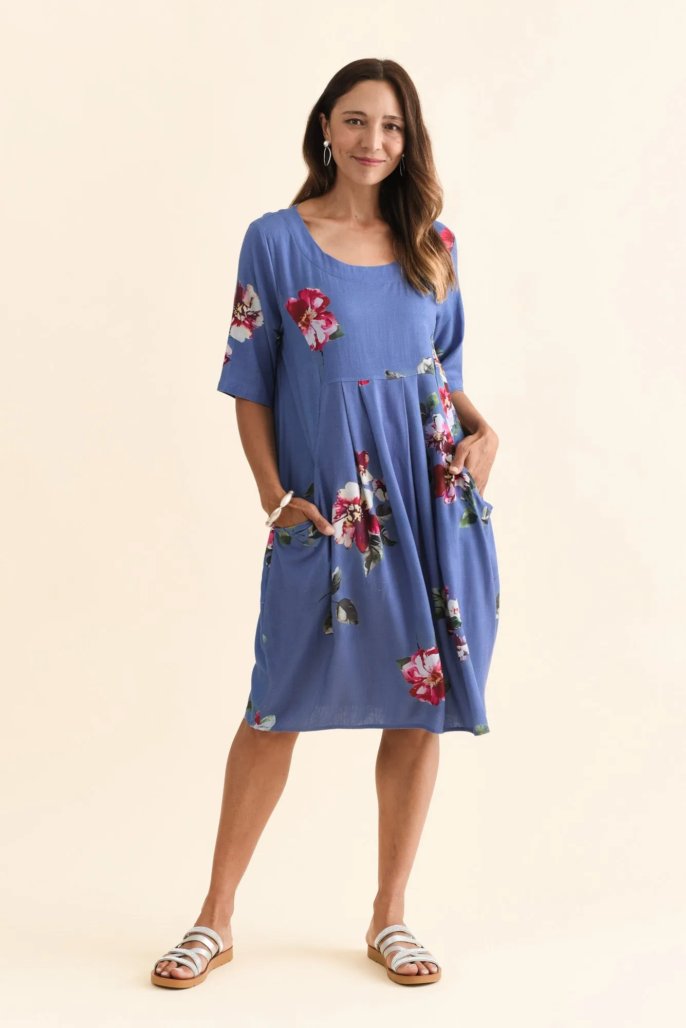 Myley Blue Floral Linen Cotton Dress sold by Blue Bungalow product image thumbnail 2