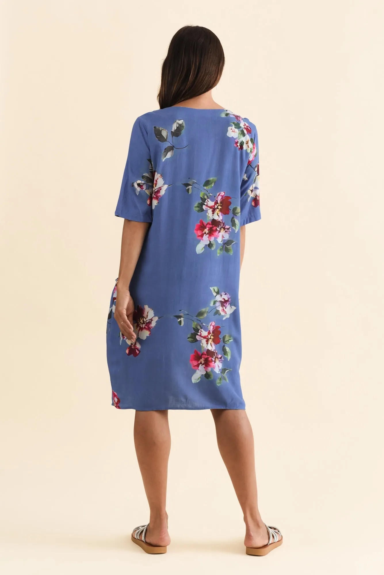 Myley Blue Floral Linen Cotton Dress sold by Blue Bungalow product image thumbnail 4