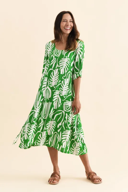 Hailee Green Leaf Linen Cotton Dress sold by Blue Bungalow