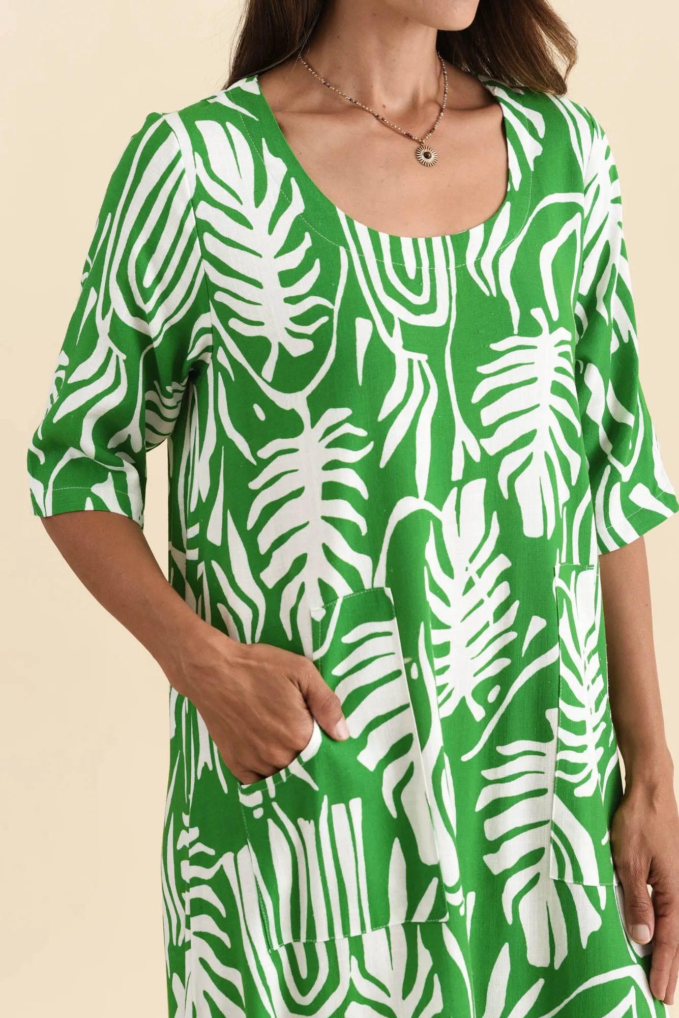 Hailee Green Leaf Linen Cotton Dress sold by Blue Bungalow product image thumbnail 5