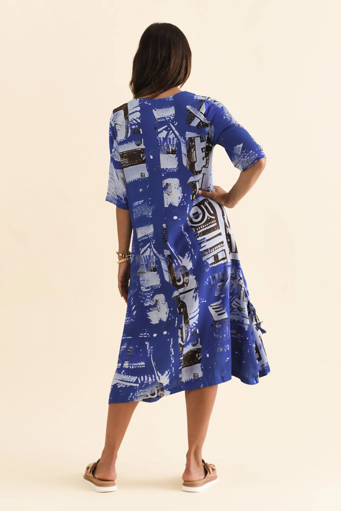 Hailee Blue Mosaic Linen Cotton Dress sold by Blue Bungalow product image thumbnail 4
