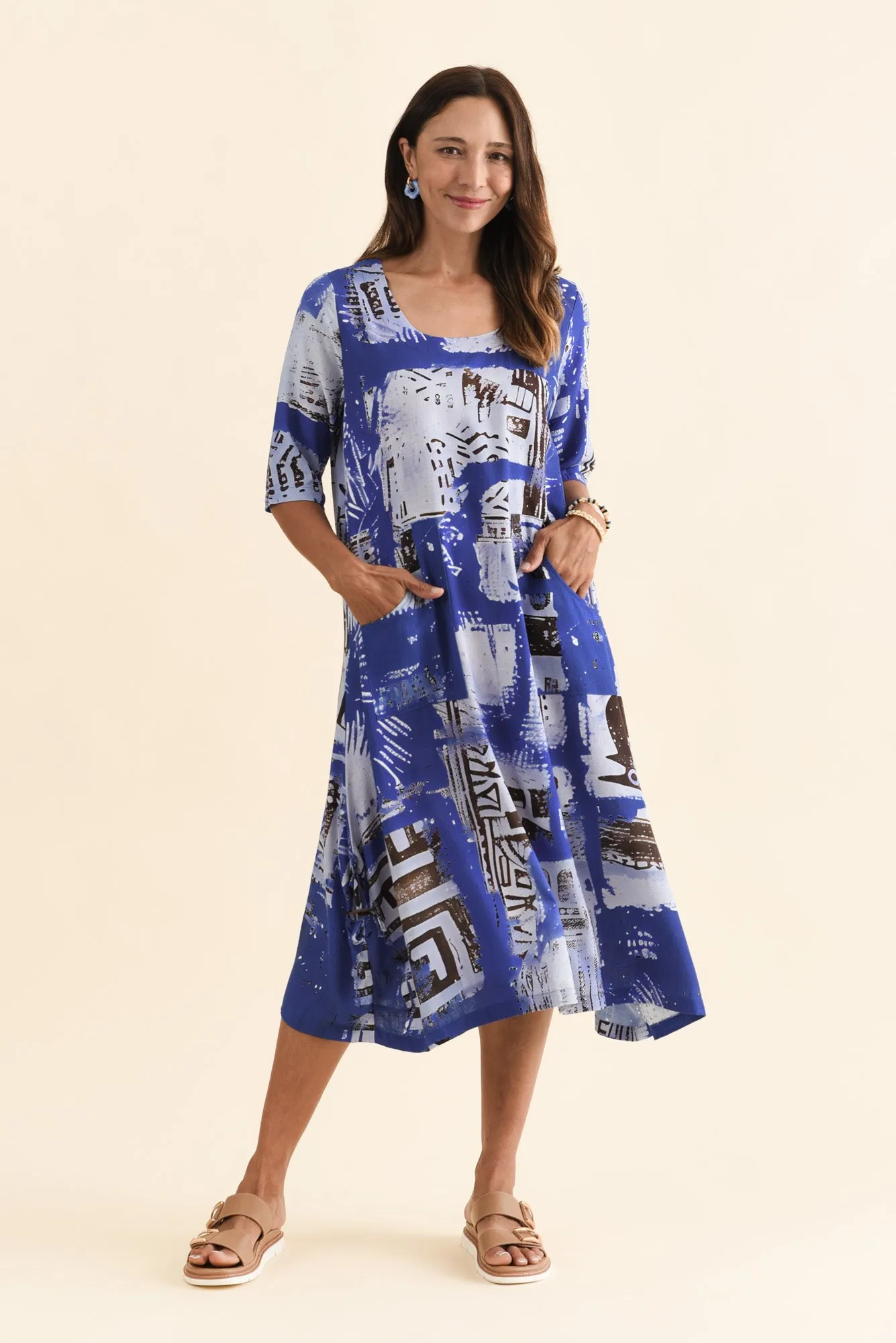 Hailee Blue Mosaic Linen Cotton Dress sold by Blue Bungalow product image thumbnail 2