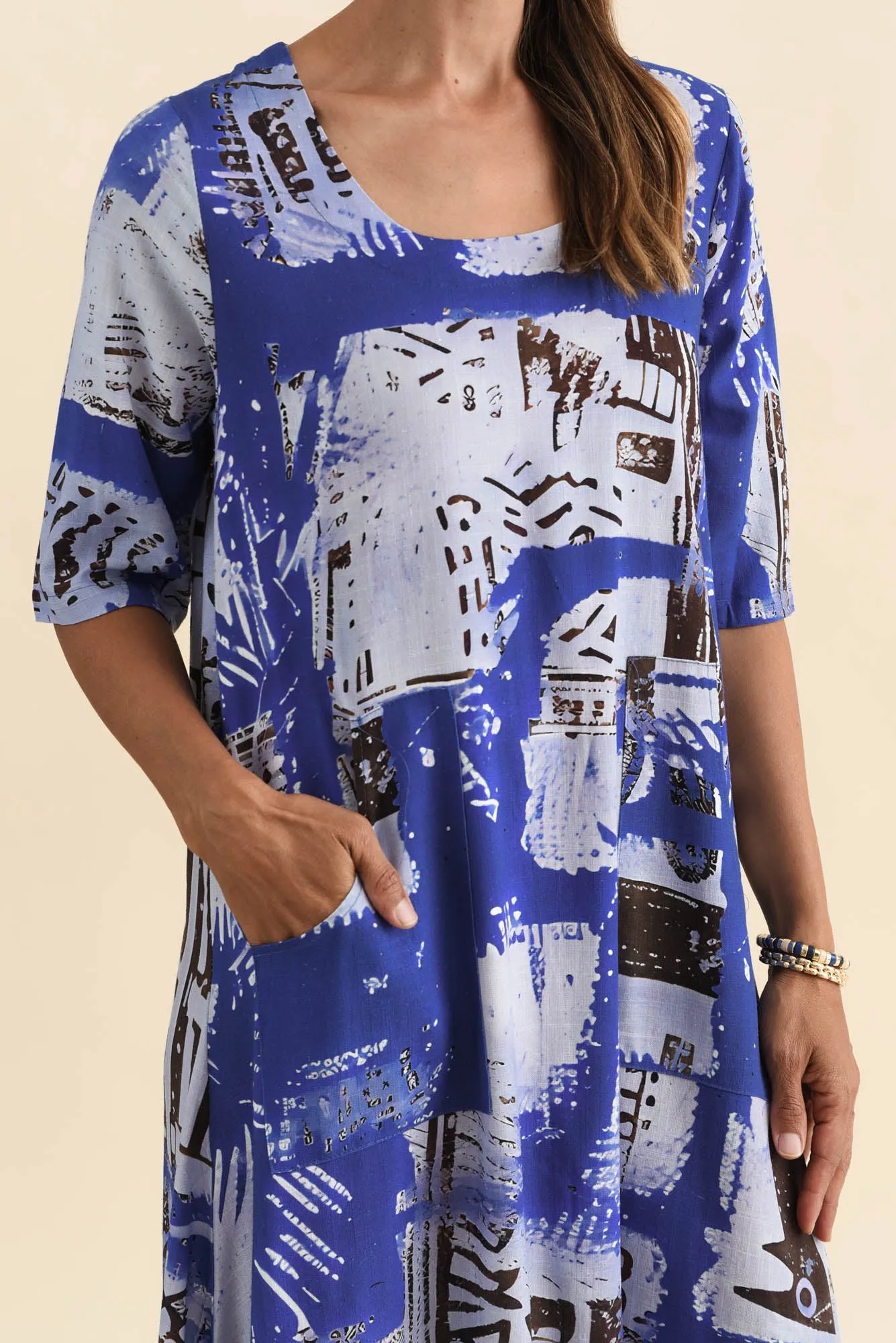 Hailee Blue Mosaic Linen Cotton Dress sold by Blue Bungalow product image thumbnail 5