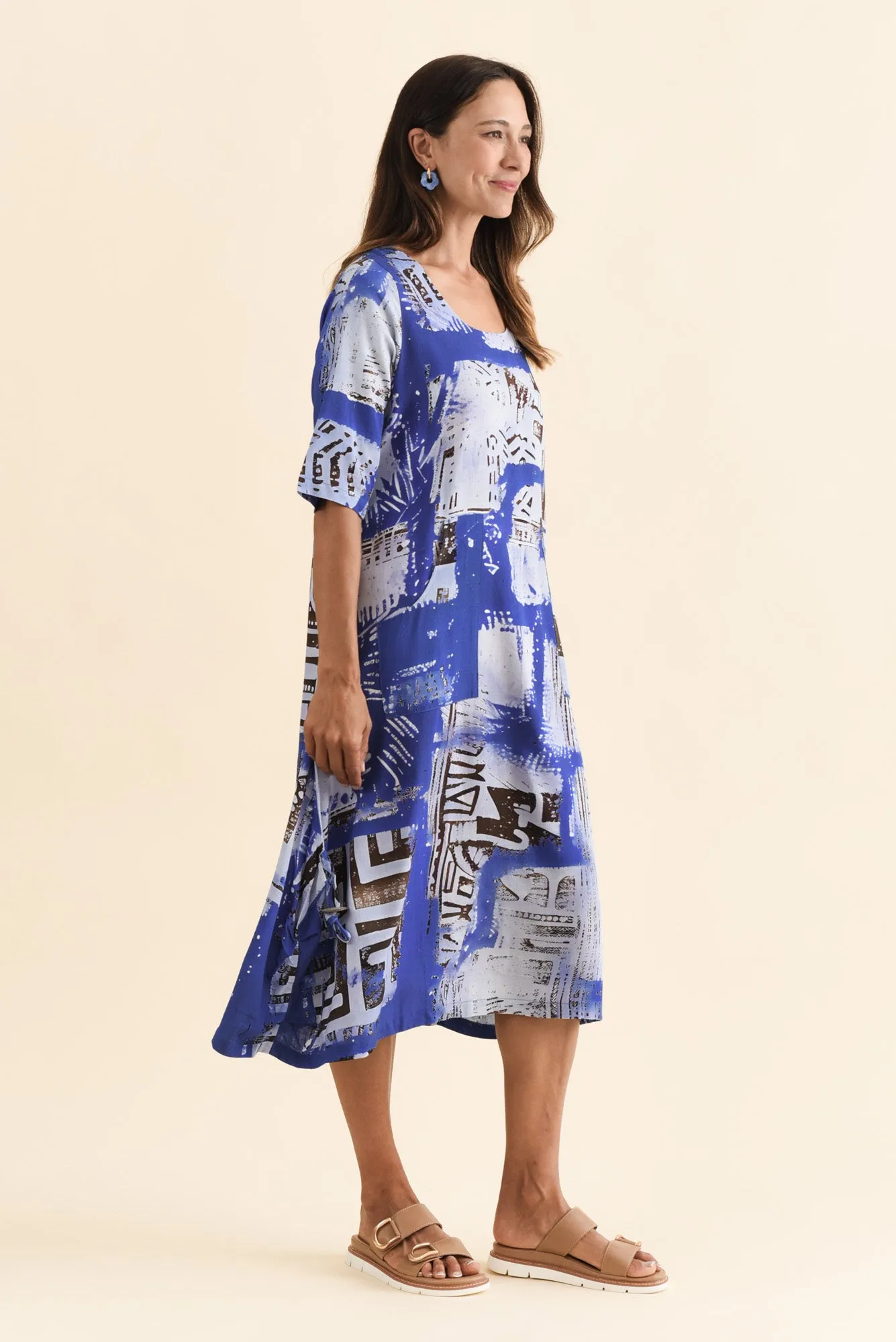 Hailee Blue Mosaic Linen Cotton Dress sold by Blue Bungalow product image thumbnail 3