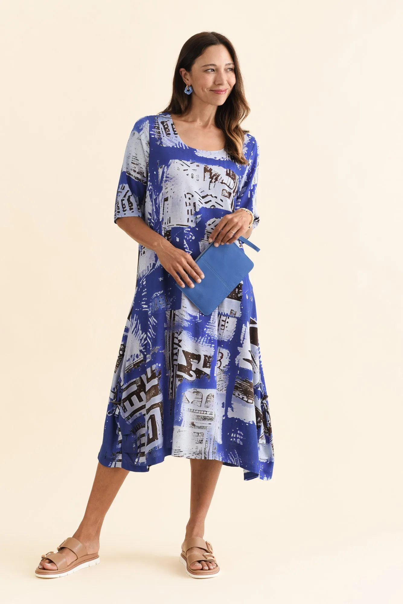Hailee Blue Mosaic Linen Cotton Dress sold by Blue Bungalow