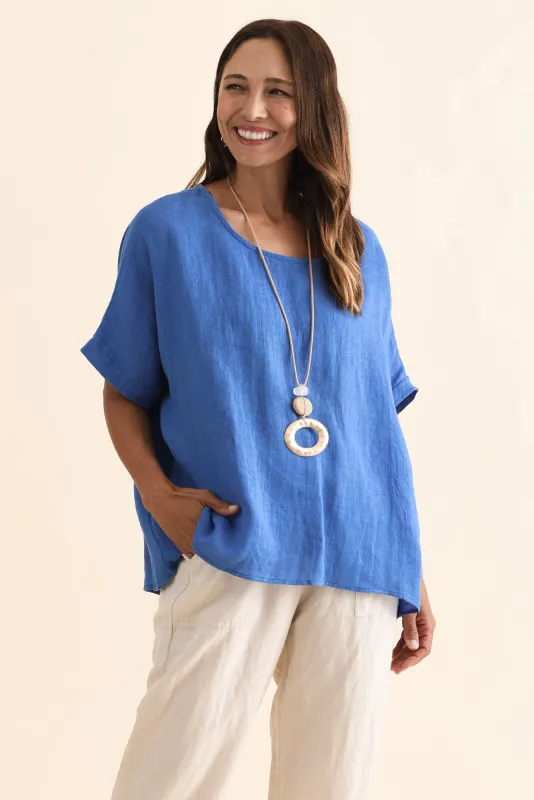 Chaya Cobalt Linen Top sold by Blue Bungalow