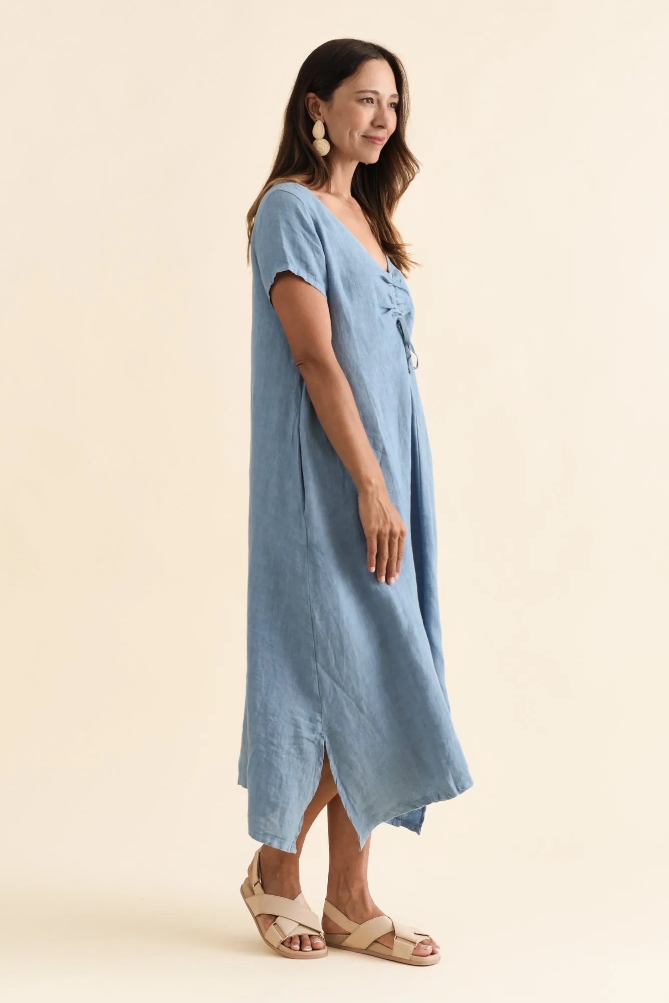Geraldine Blue Linen Ruched Dress sold by Blue Bungalow product image thumbnail 3