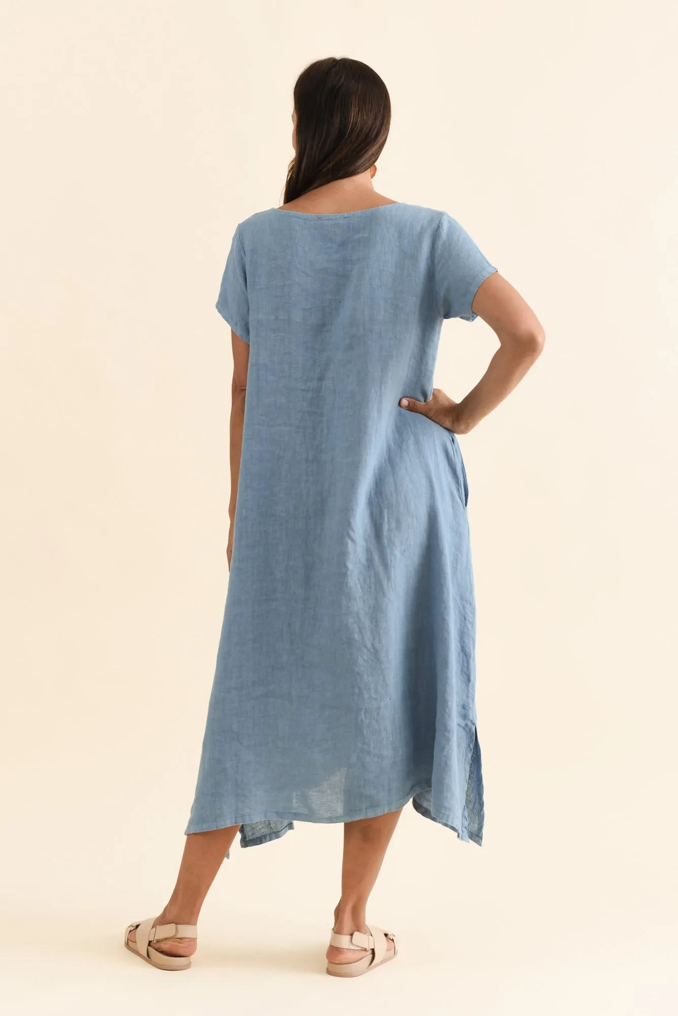 Geraldine Blue Linen Ruched Dress sold by Blue Bungalow product image thumbnail 4