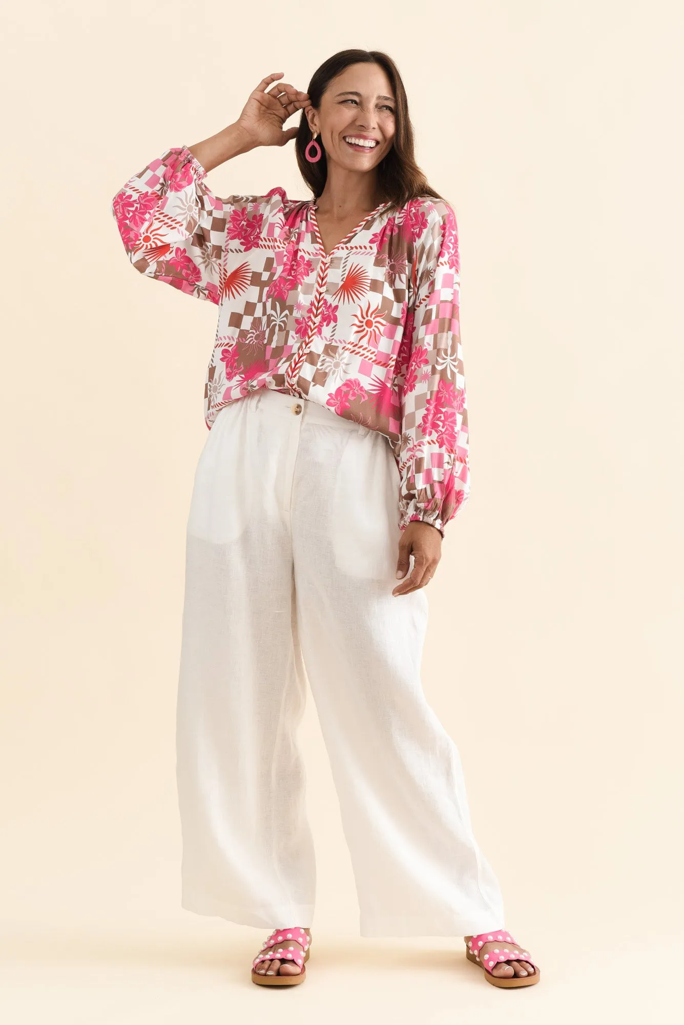 Leonora Red Tropical Button Blouse sold by Blue Bungalow product image thumbnail 2