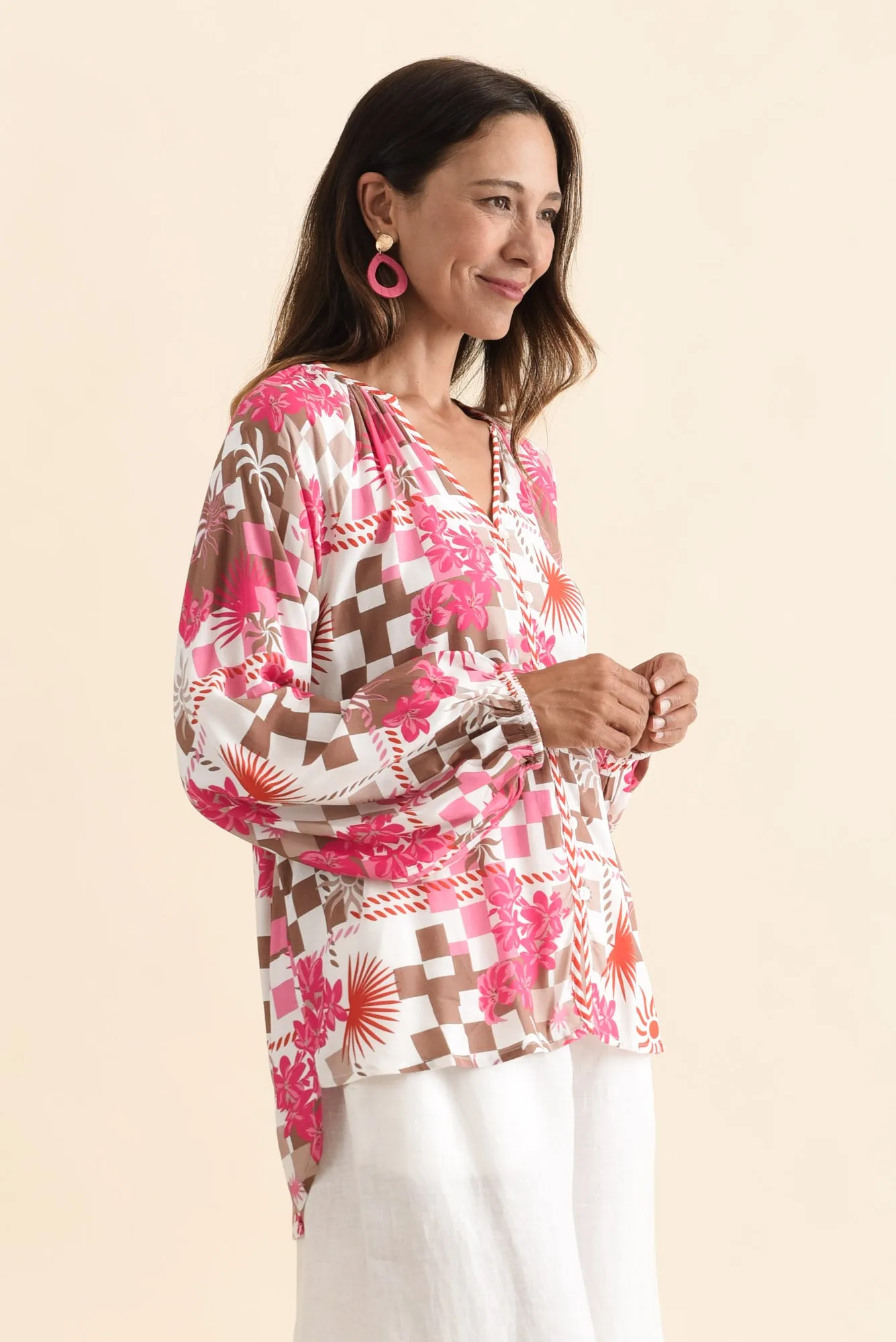 Leonora Red Tropical Button Blouse sold by Blue Bungalow product image thumbnail 3