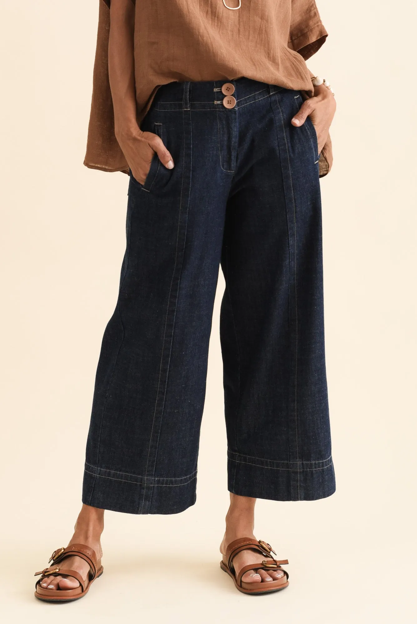 Carsen Dark Blue Wide Leg Jeans sold by Blue Bungalow