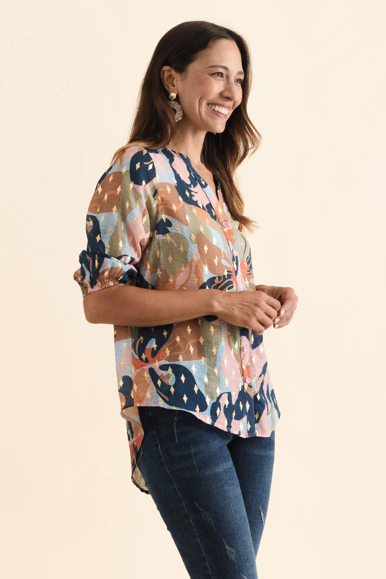 Zion Navy Floral Cotton Blend Blouse sold by Blue Bungalow product image thumbnail 3