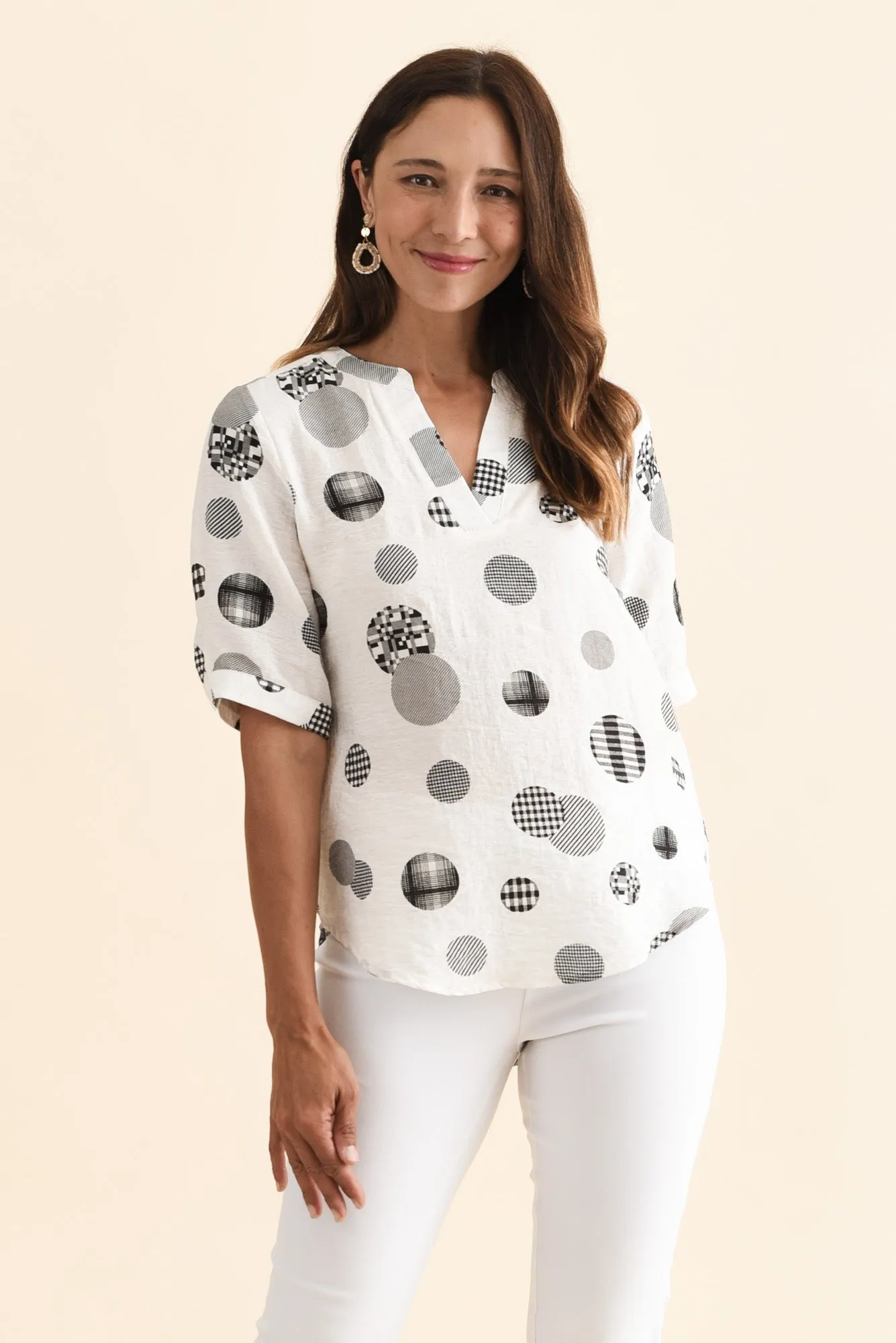 Breigh White Spot V Neck Top sold by Blue Bungalow