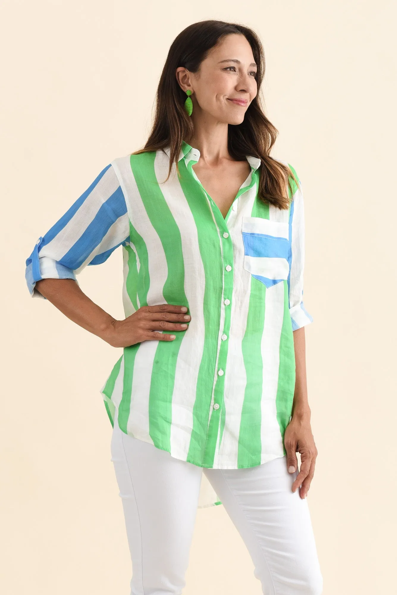 Fenna Green Stripe Linen Shirt sold by Blue Bungalow product image thumbnail 3