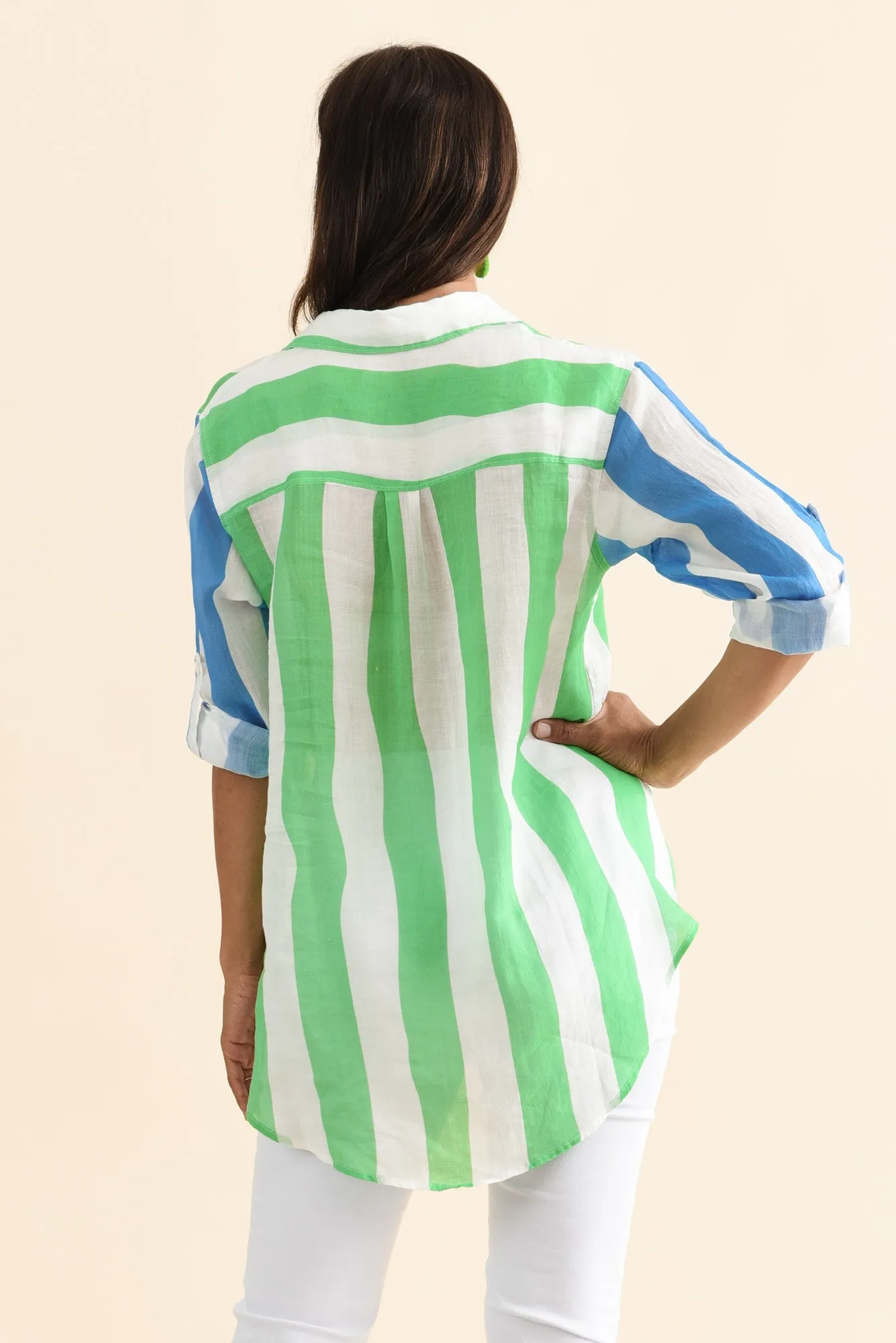 Fenna Green Stripe Linen Shirt sold by Blue Bungalow product image thumbnail 4