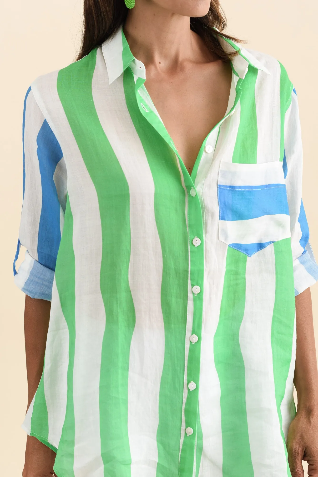 Fenna Green Stripe Linen Shirt sold by Blue Bungalow product image thumbnail 5