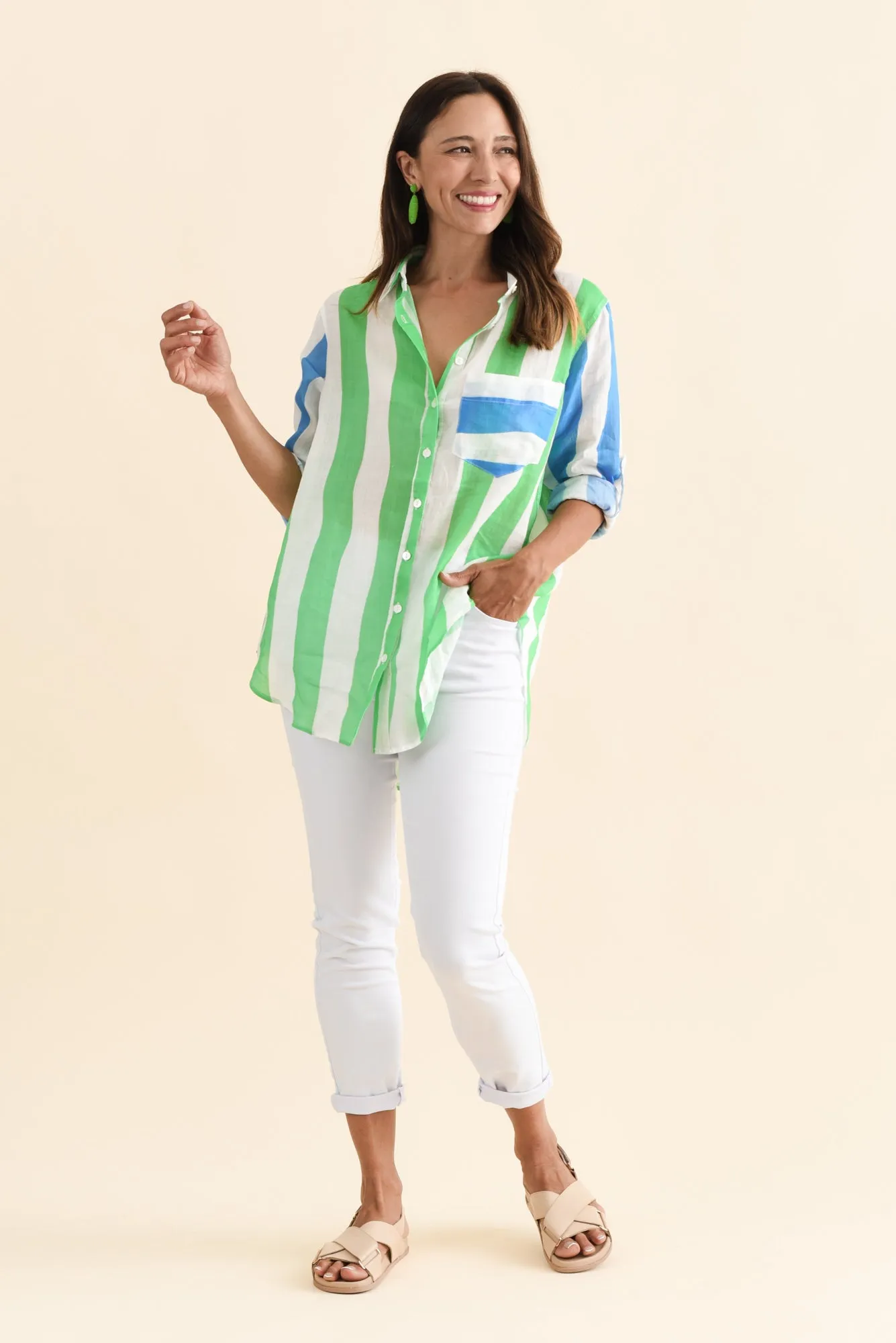Fenna Green Stripe Linen Shirt sold by Blue Bungalow product image thumbnail 2