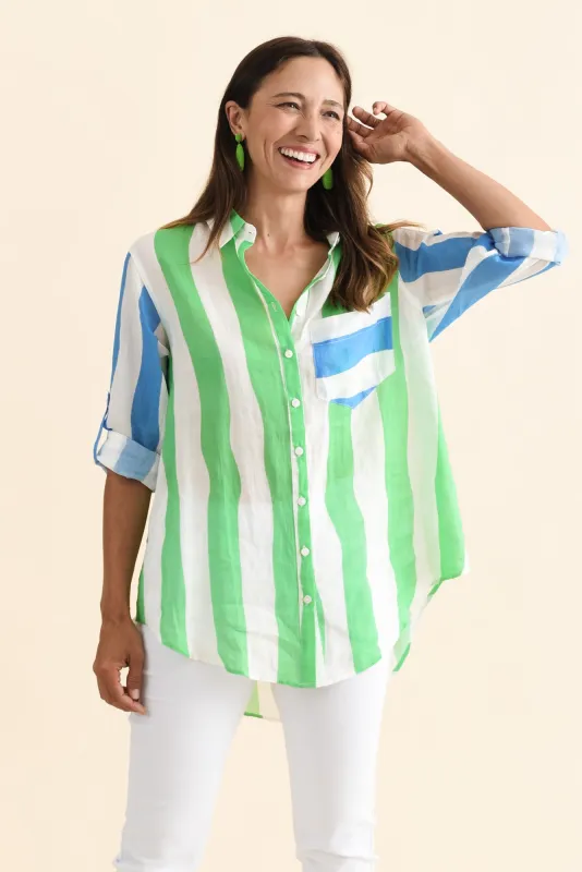 Fenna Green Stripe Linen Shirt sold by Blue Bungalow