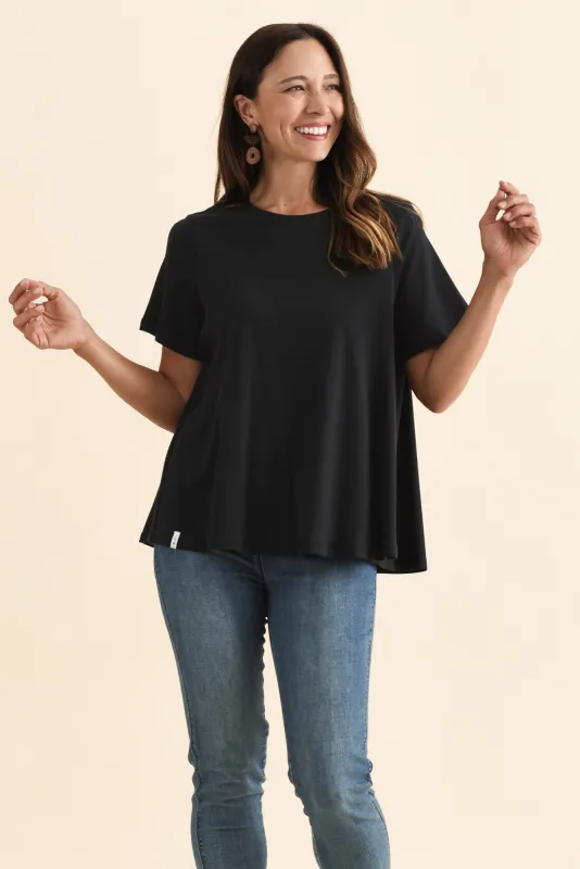 Daisy Black Cotton Tee sold by Blue Bungalow