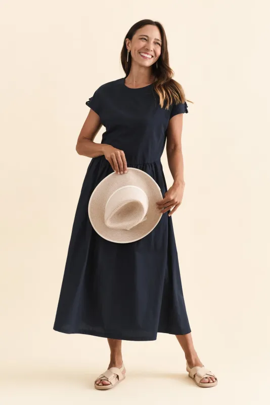 Flo Navy Cotton Maxi Dress sold by Blue Bungalow