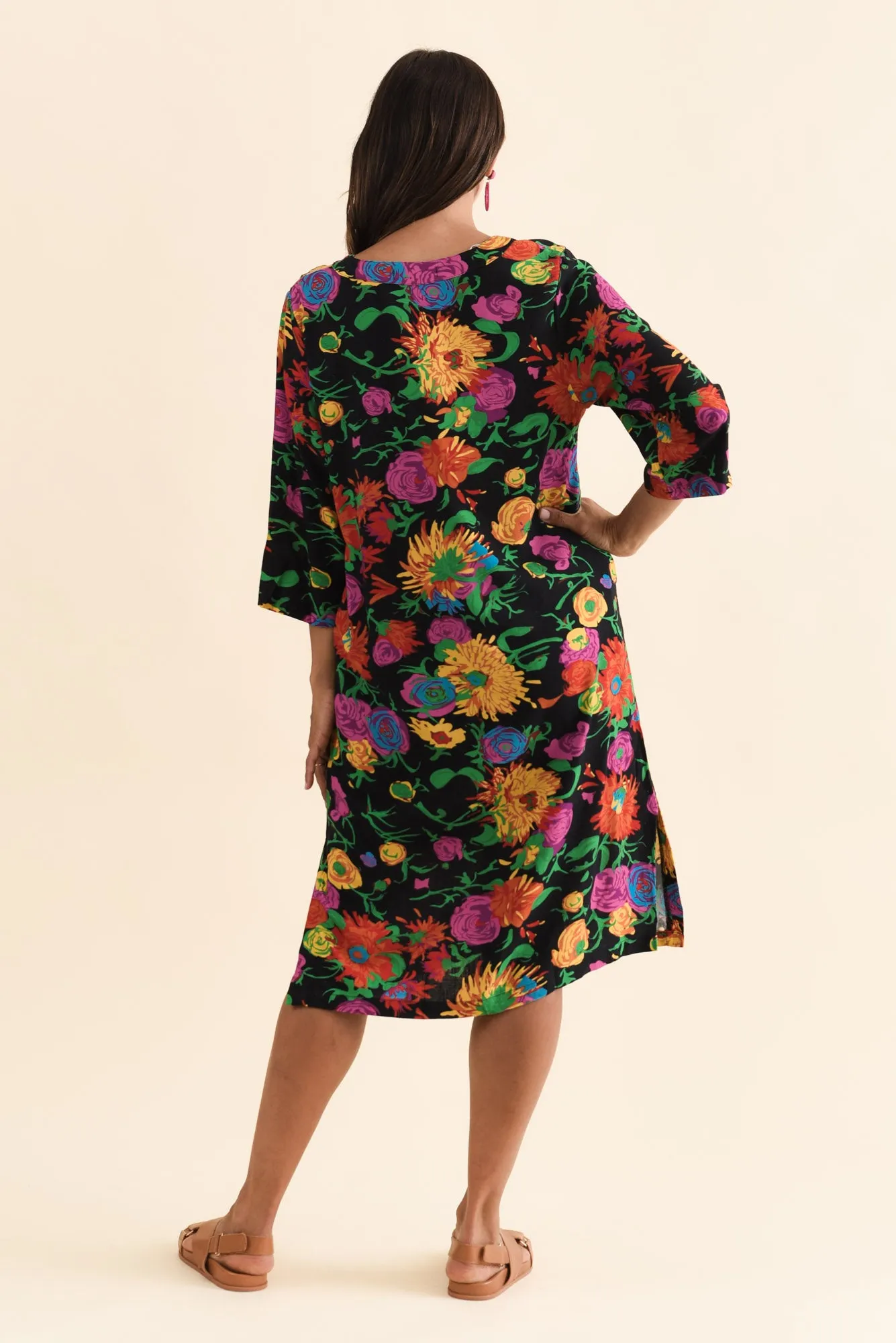 Celine Black Floral Linen Cotton Dress sold by Blue Bungalow product image thumbnail 4
