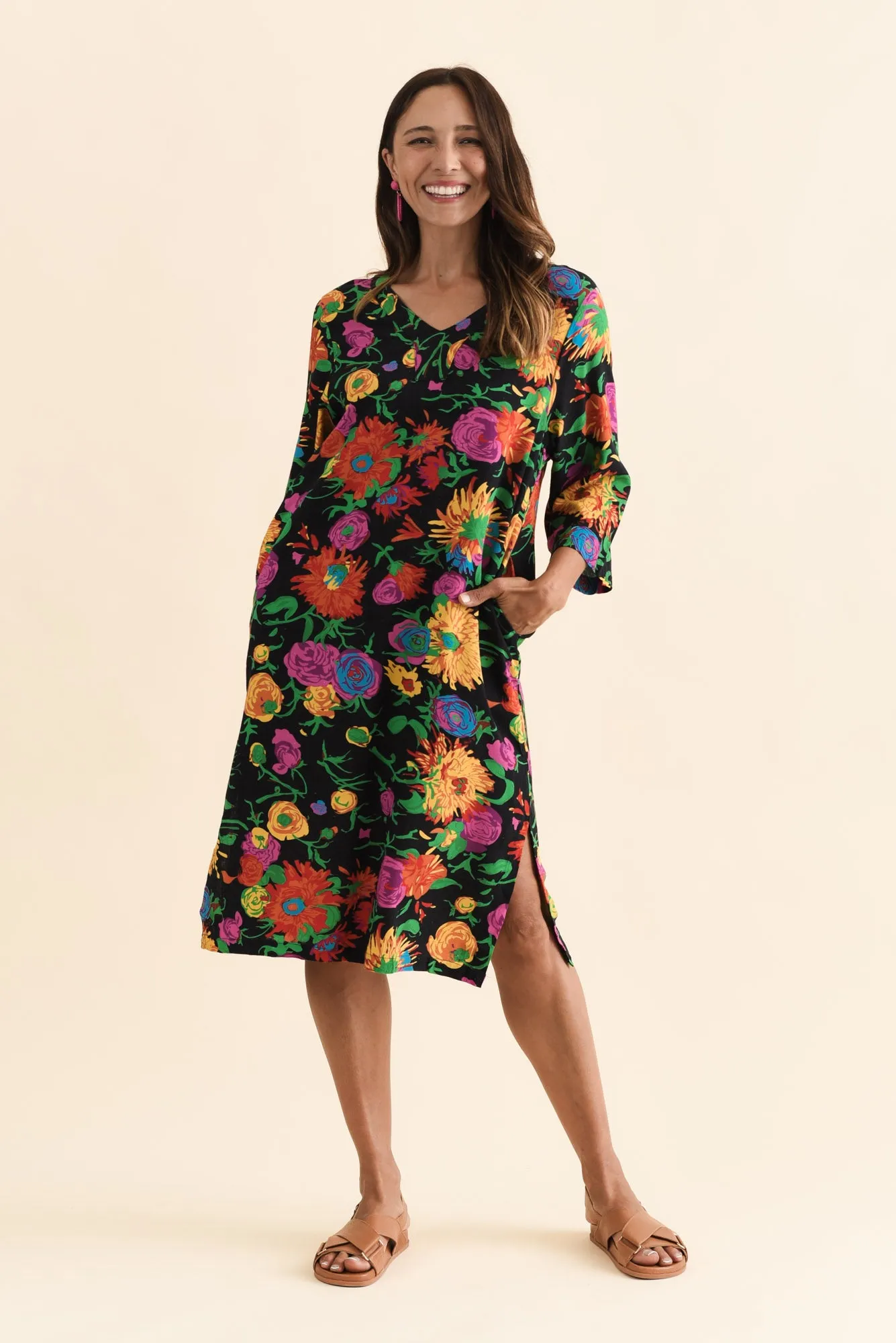Celine Black Floral Linen Cotton Dress sold by Blue Bungalow product image thumbnail 2
