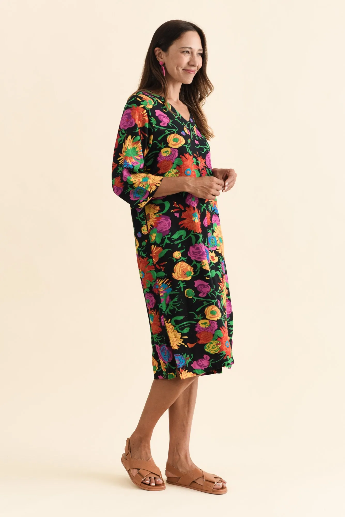 Celine Black Floral Linen Cotton Dress sold by Blue Bungalow product image thumbnail 3