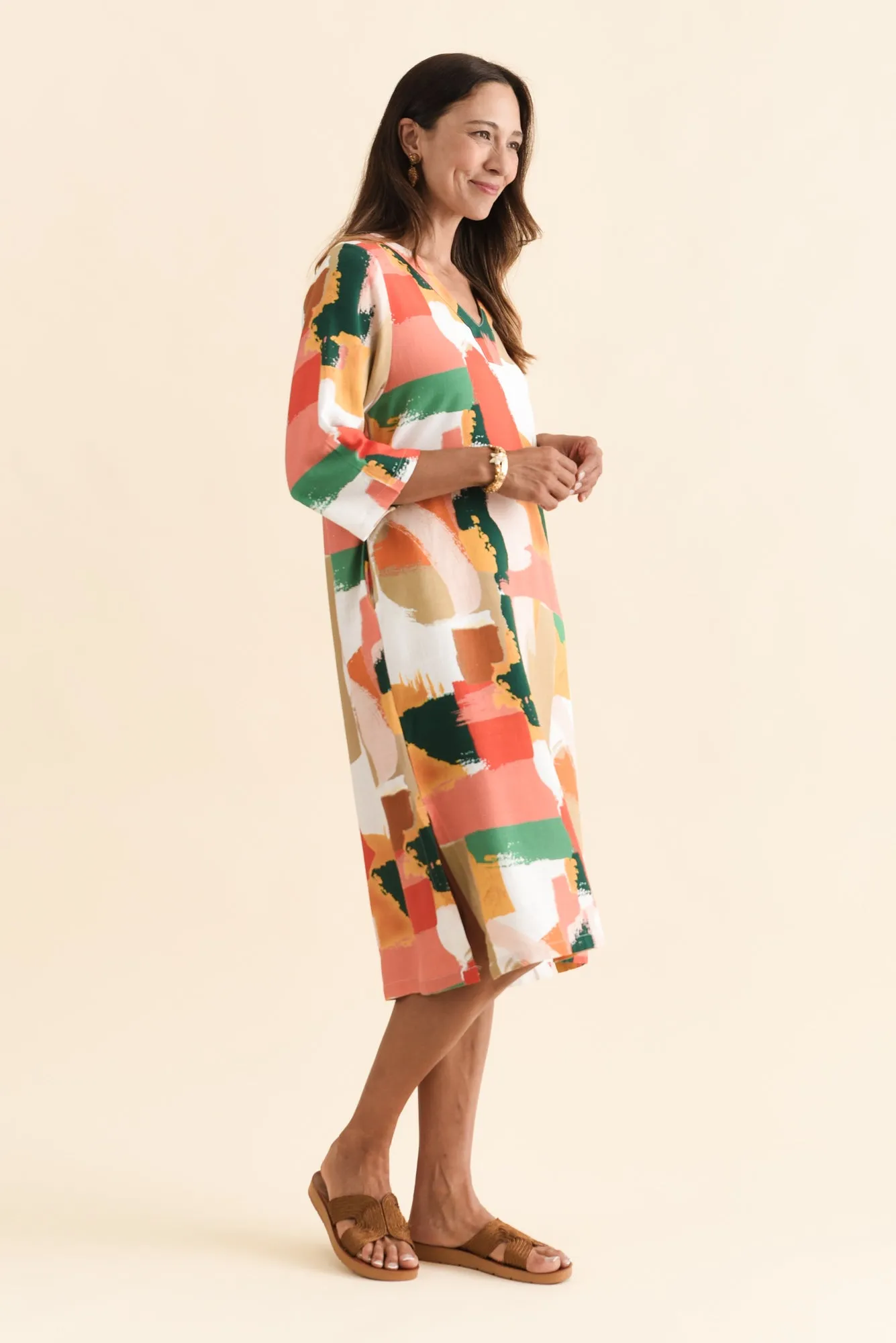 Celine Pink Abstract Linen Cotton Dress sold by Blue Bungalow product image thumbnail 3